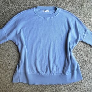 Anthropologie 100% Merino Wool Short Sleeve Sweater Blue Soft Women's Small